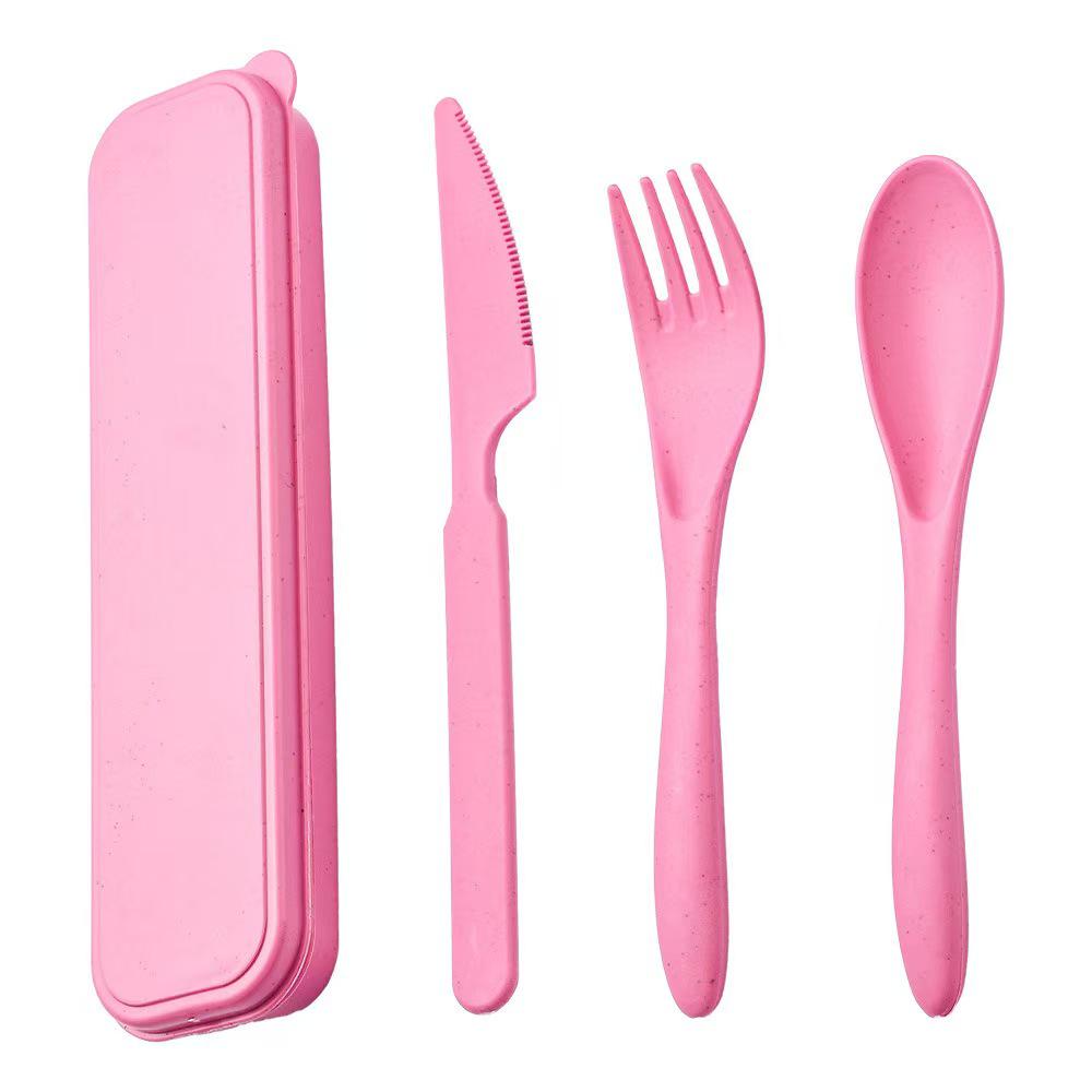 Wheat Straw Portable Travel Cutlery Set: Knife, Fork, Spoon (3-Piece Set) розовый
