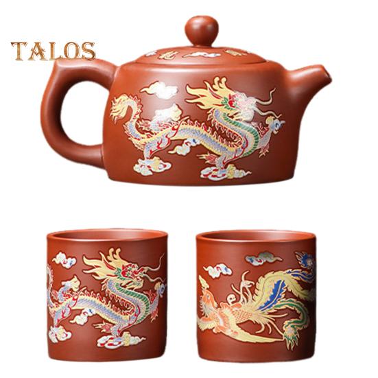 Teapot with 2 Cups Dragon And Phoenix Color-changing Purple Clay Teapot Hand-made Zisha Tea Set Kung Fu Tea Pot for Teapot Tea Lovers Gift