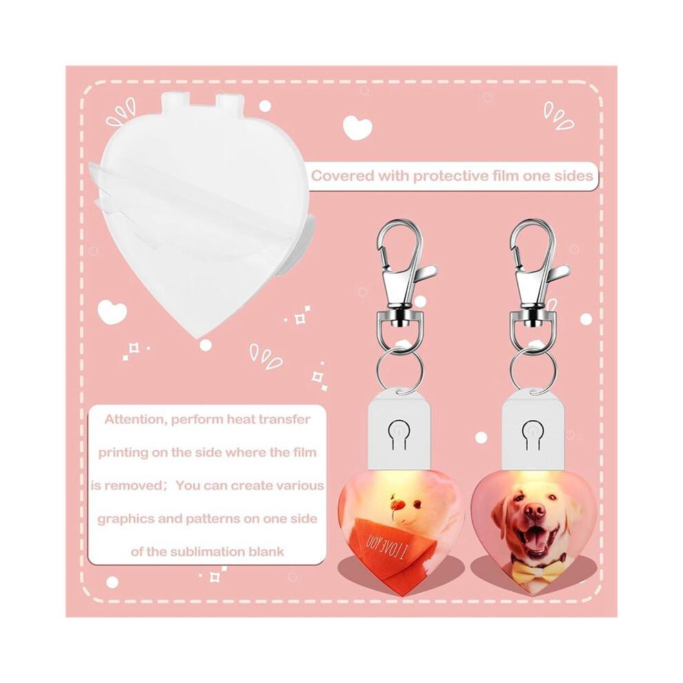 10 Pcs LED Sublimation Blank Keychain Lighted Heart Shape Transfer Keychain Acrylic Heat Sublimation Blanks