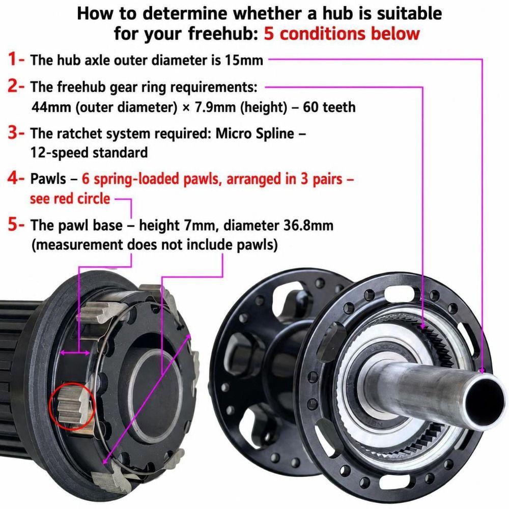 Black Bike Freehub Body for Shimano 12 Speed Micro Spline cassette Bicycle Rear Hub Repair