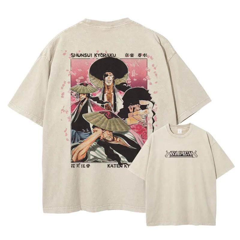 Grimmjow Aizen Ichigo Μπλουζάκι Anime Vintage Πλυμένα T Shirts Streetwear Rukia Kenpachi Manga Φαρδιά Y2k Κοντομάνικα Μπλουζάκια