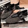 Soft Leather Version~ European Rhinestones Full of Diamonds Fishing Nets Hollowed Out One Word Mary Jane Bag Head Flat Sole Single Shoes Bag Head San