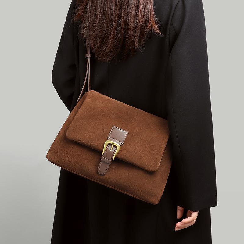 Women's Genuine Leather Crossbody and Shoulder Bag - 2026 Spring/Autumn Collection, Exquisite Suede with High-End Texture