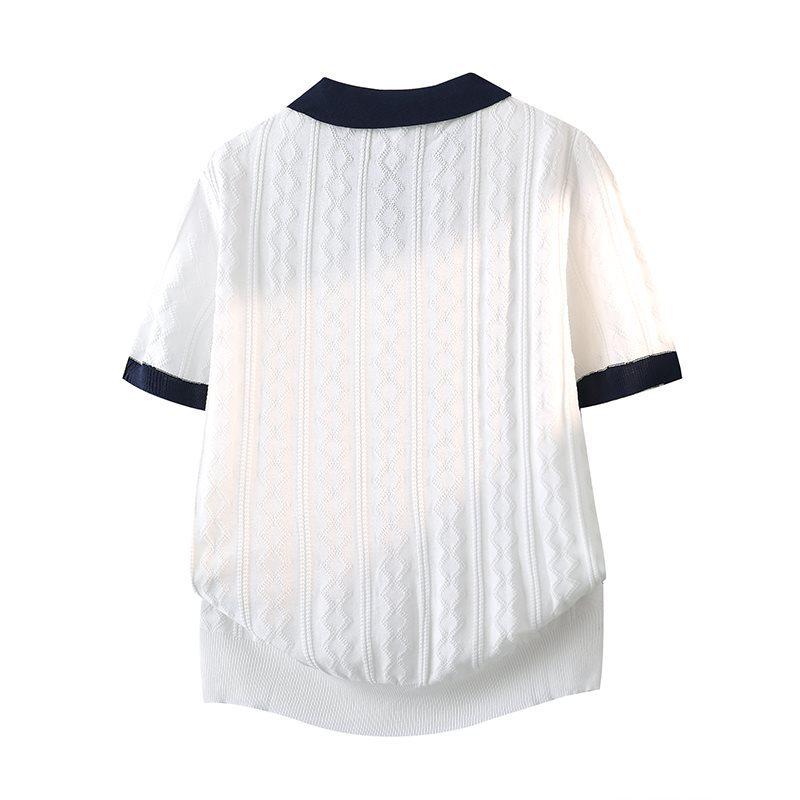 2026 Men's V-Neck Italian Color Block Short Sleeve Polo – Breathable, Trendy, Elastic Jacquard Texture for Summer