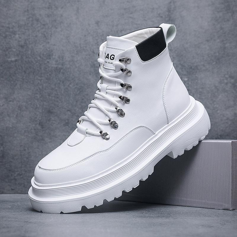 New black and white contrasting color platform men's shoes metal lace-up trend versatile outdoor casual tooling shoes platform men's shoes