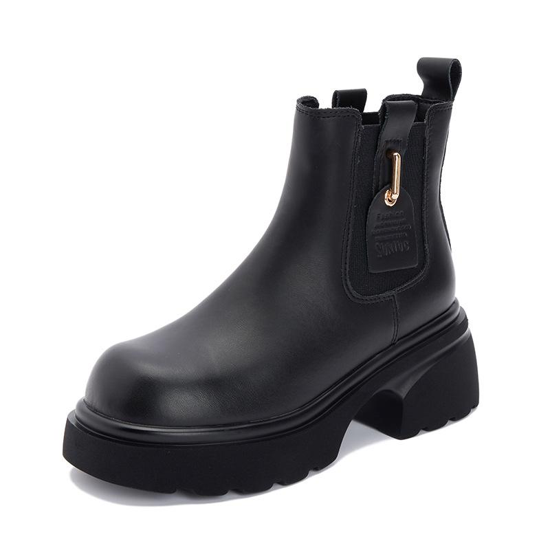 

Leather Martin boots women s platform 2025 winter new French retro round Martin boots sleeve heightening short boots women 35