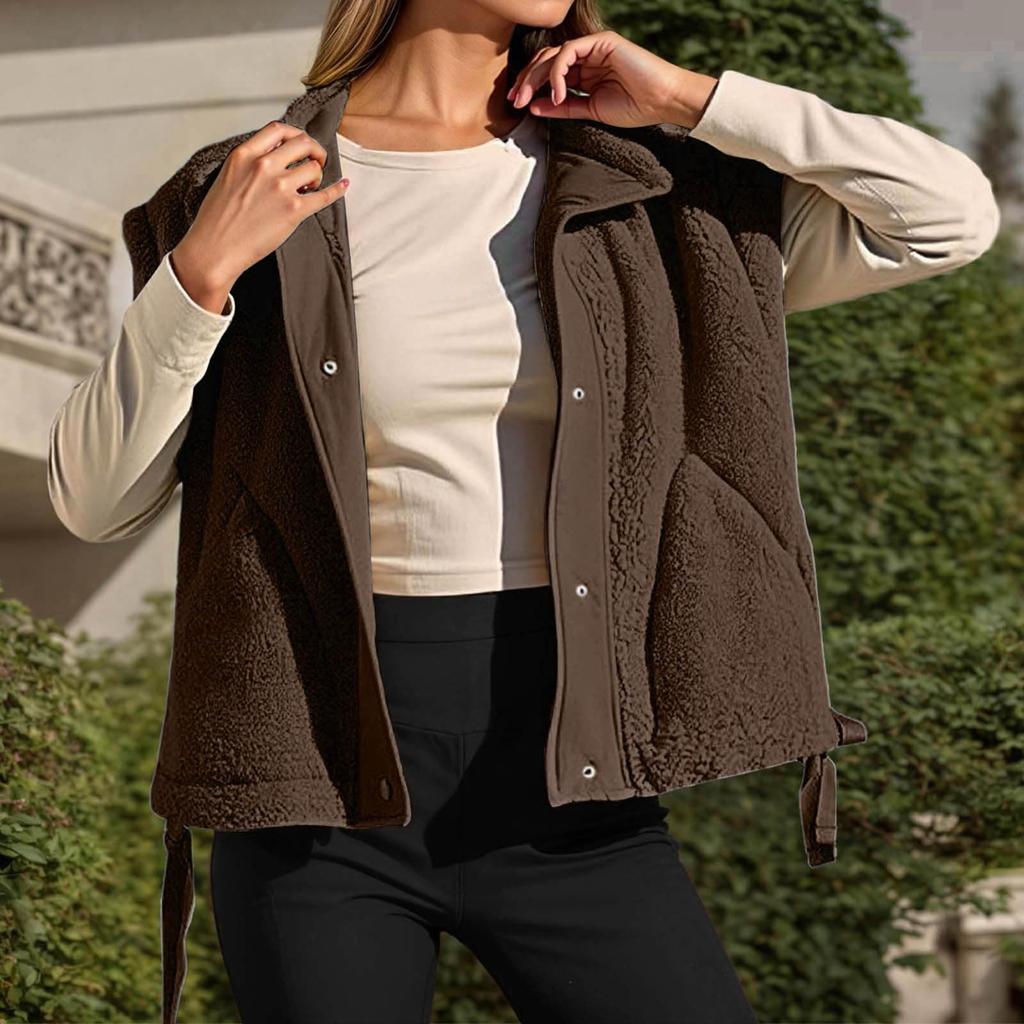 Damen Modische Fleeceweste Übergroße Ärmellose Shearlingjacke Warme Knopfleiste Weste Oberbekleidung