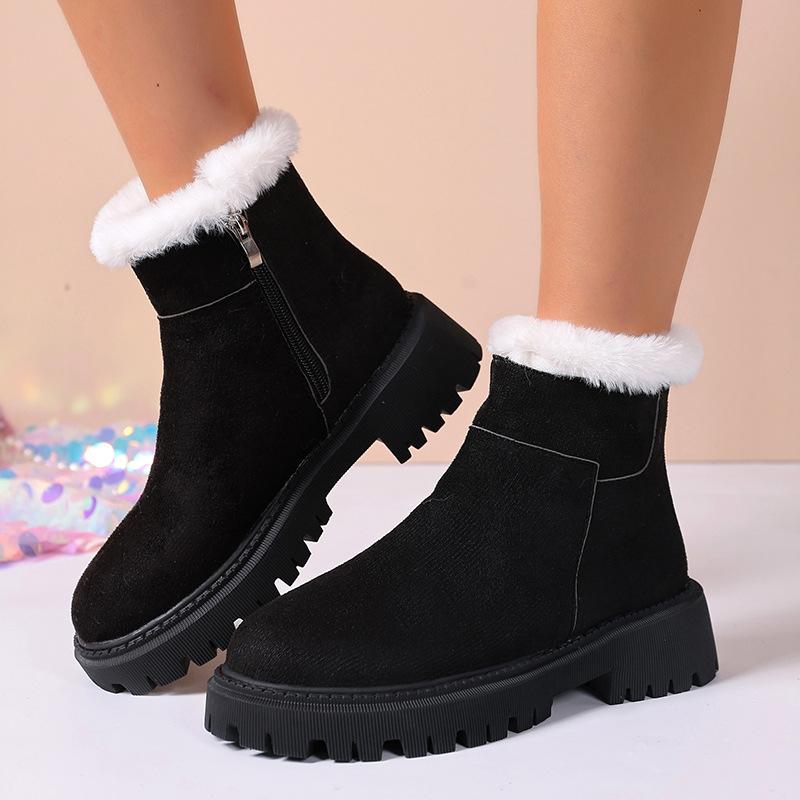 Comemore 2025 Autumn and Winter New Warm Cotton Shoes Thick Bottom Fur Side Zip Ankle Boots Casual Plush Shoes for Women