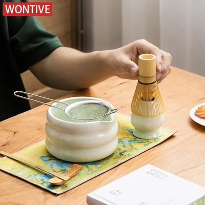 4-7 adet El Yapımı Ev Kolay Temizlenebilir Matcha Çay Seti Alet Standı Kiti Kase Çırpıcı Kaşık Hediye Töreni Geleneksel Japon Aksesuarları