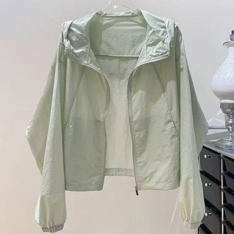 Chaqueta Cortavientos Fina con Capucha para Mujer Protección Solar Cremallera Casual para Viaje