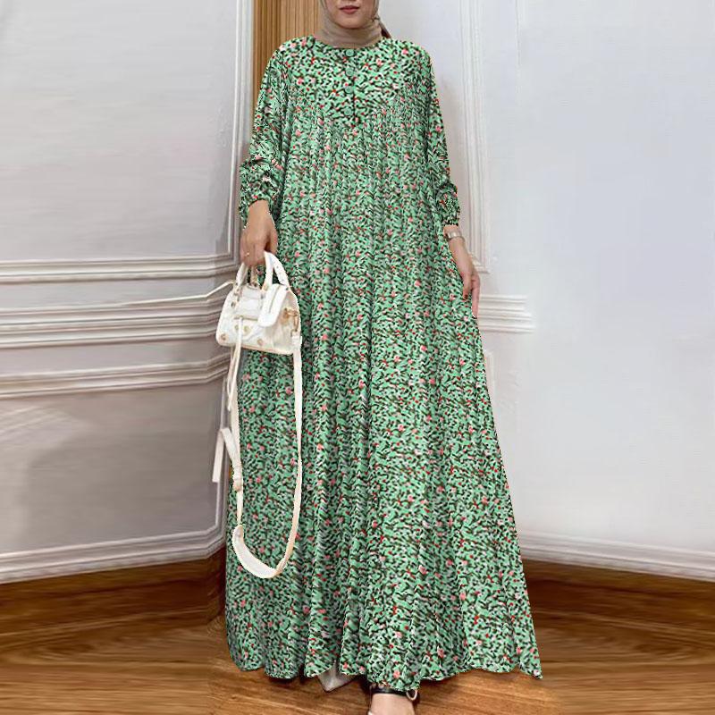 

ZANZEA Женское повседневное платье с круглым вырезом, длинными рукавами, свободного кроя, с длинным подолом и цветочным принтом XL зелёный