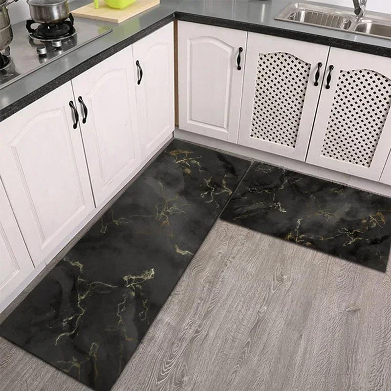 Kitchen Carpet Waterproof PVC Floor Mat Marble Pattern Leather Mats Modern Rug Anti-Slip Long Strip Area Rug Home Decor Rugs