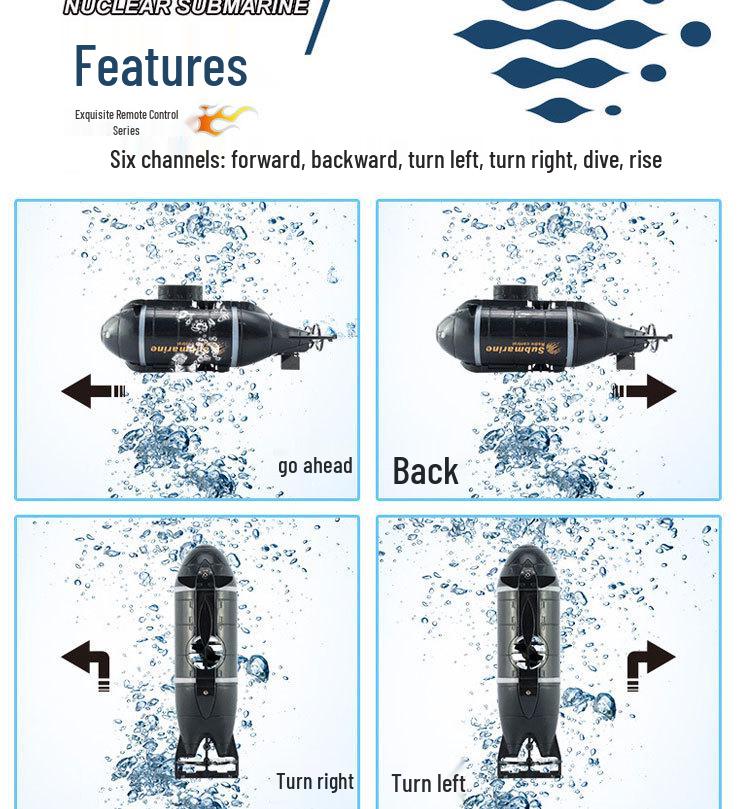 Four-Six Channel Mini Wireless Remote Control Submarine Toy Boat for Teasing Fish