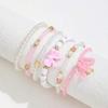 6Pcs Cute Bowknot Heart Bracelet Set For Women Pink Acrylic Beads Imitation Pearl Elastic Bangles Girl Party Daily Sweet Jewelry