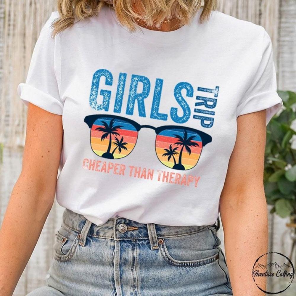 Mädelsausflug Billiger als Therapie T-Shirts für Frauen Sommer Lässig Rundhals Kurzarm T-Shirt Damenmode Urlaubs-T-Shirt Top
