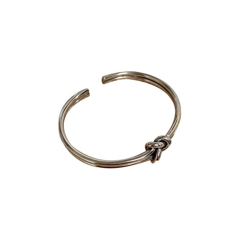 Silver Oxidized Roman Knot Open Bangle - Luxurious Twist Hip Hop Bracelet