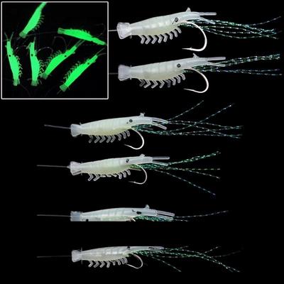 Bionic Fluorescent Shrimp String Hooks Fishing Lures Glow Shrimp Simulated Prawn Soft Crank Hooks