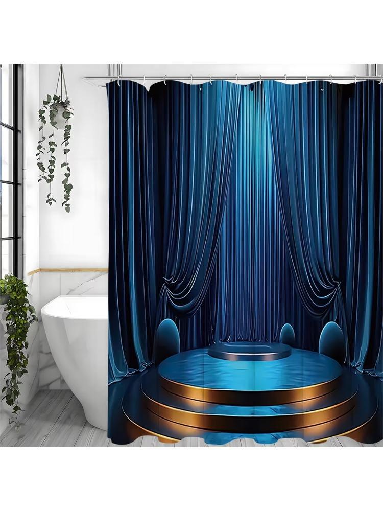 

Blue Stage Shower Curtain, Bathroom Decorative Shower Curtain, Waterproof Shower Curtain With Hooks W60H190(CM)-1 Pcs