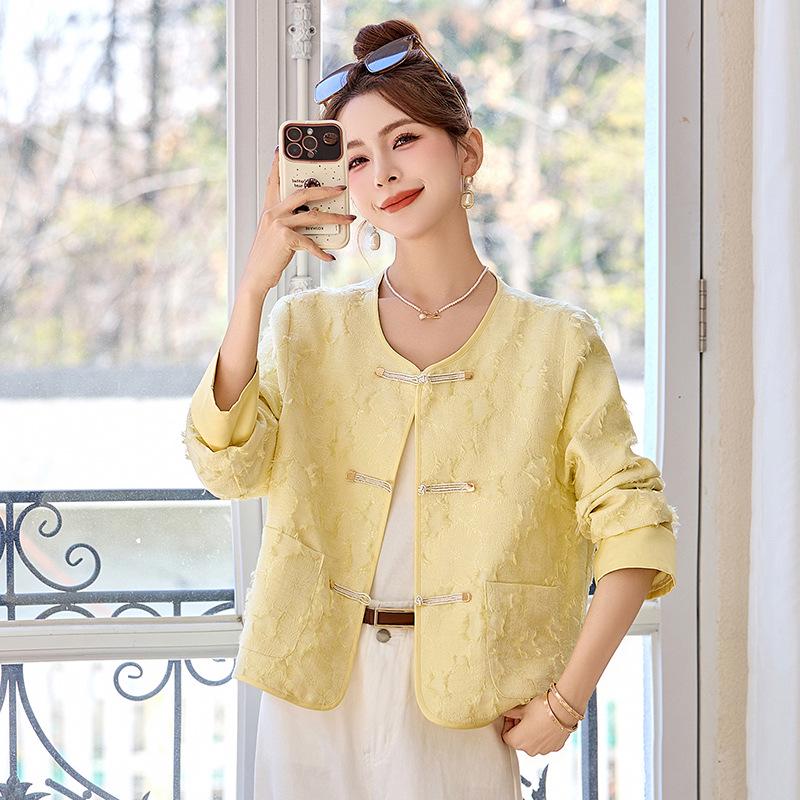 2025 Spring/Autumn Women's Chinese Frog Button Jacquard Fashion Coat RS2807
