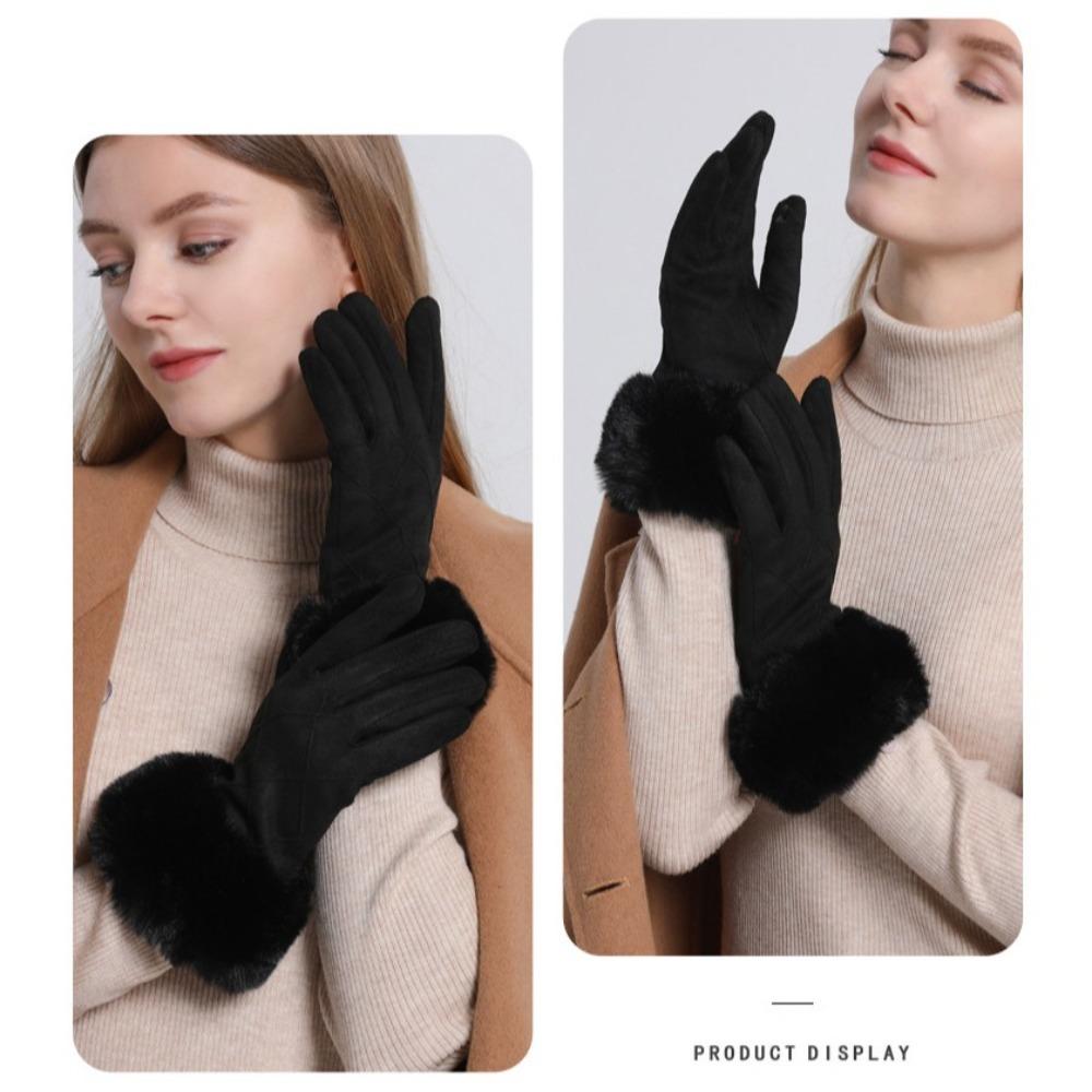 Plaid Winter Fleece-lined Gloves Suede Women Cycling Mittens Retro  Gloves  Female