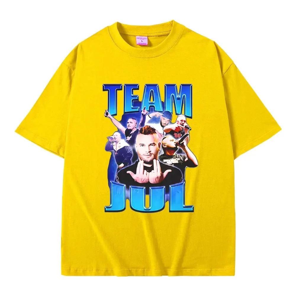 Jul French Rapper Team Jul Themed Beige Oversized TShirt Bold Graphic Print with Artist Crew Stage Imagery on Front