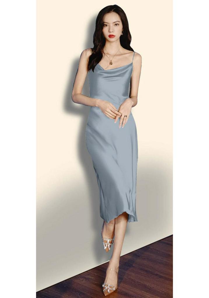 Yaoting Women's Summer Satin Chiffon Nightgown - Silk Camisole Cowl Neck Homewear 2878