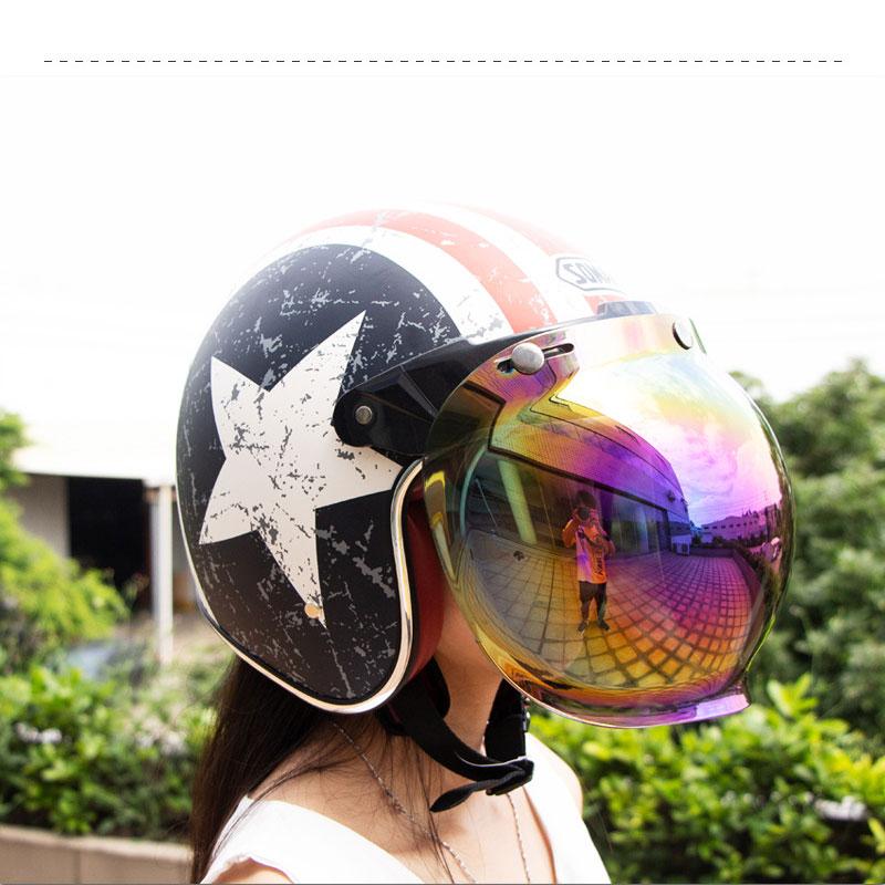 Visera Burbuja Retro de 3 Broches para Casco de Motocicleta Lente Facial Parasol