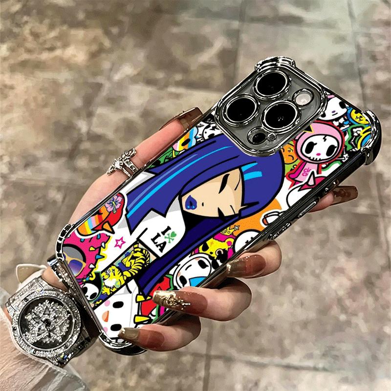 Japan T-Tokidokis Art Soft Phone Case For iPhone 15 16 17 Air 14 Pro Max 16E Plus 13 12 Mini Plating Anti-Fall Fundas
