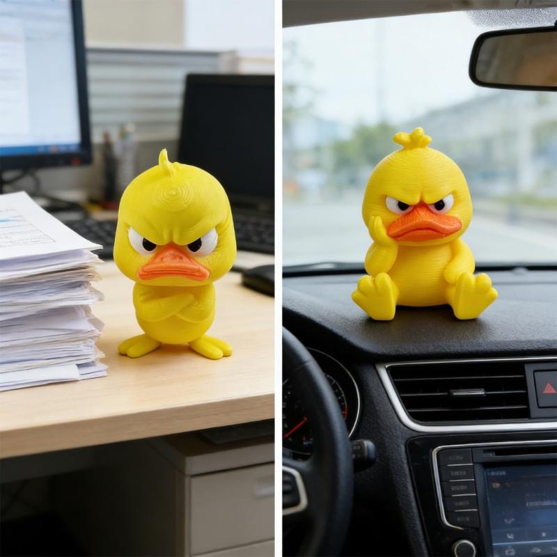 2pcs 3D Printed Angry Duck Figurine Home Decoration Gift For Kids Cartoon Yellow Duck Desktop Shelf Ornament