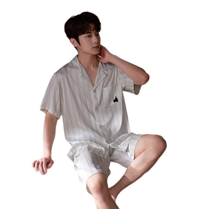Pajamas men's ice silk summer short-sleeved shorts jacquard high-end simulation silk casual and comfortable men's loungewear suit
