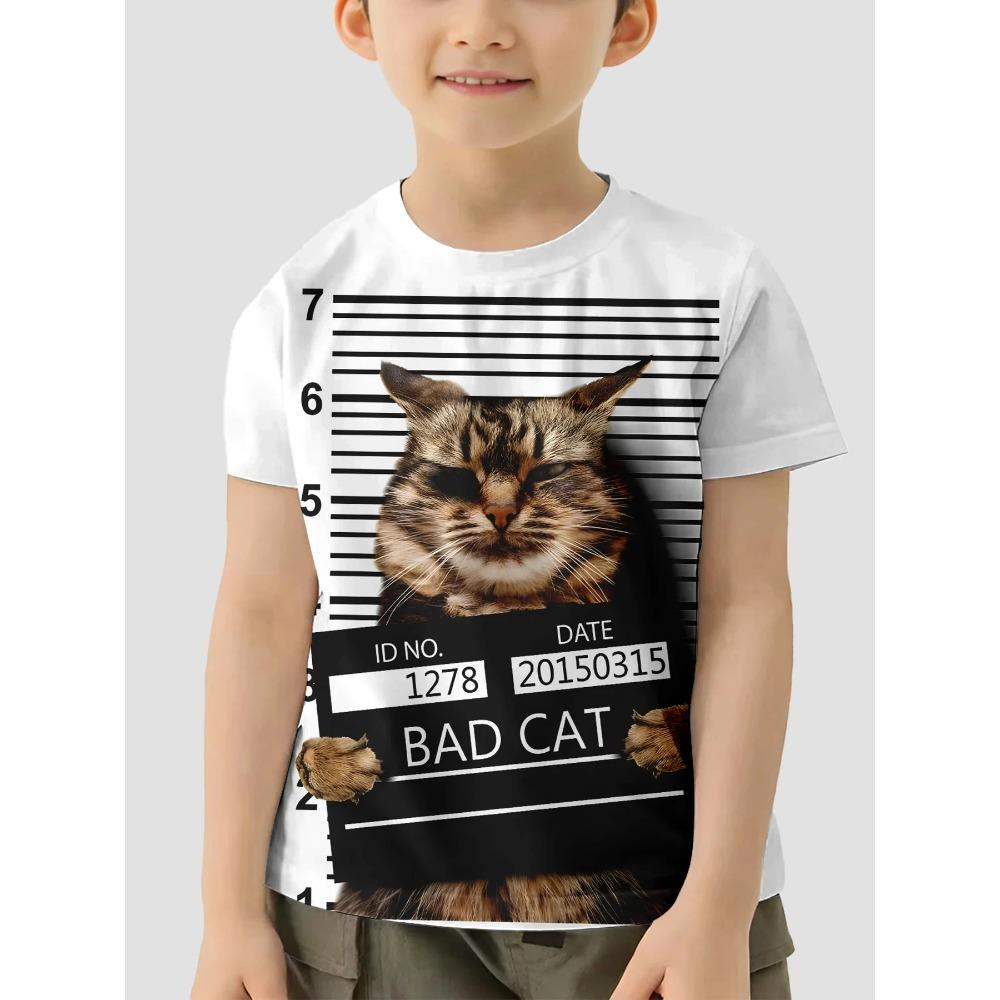 Children Clothes Girl Boys T-shirt Summer Fashion 3D Cat Print Cartoon Casual Fun Comfortable Round Neck Short Sleeve T-shirt