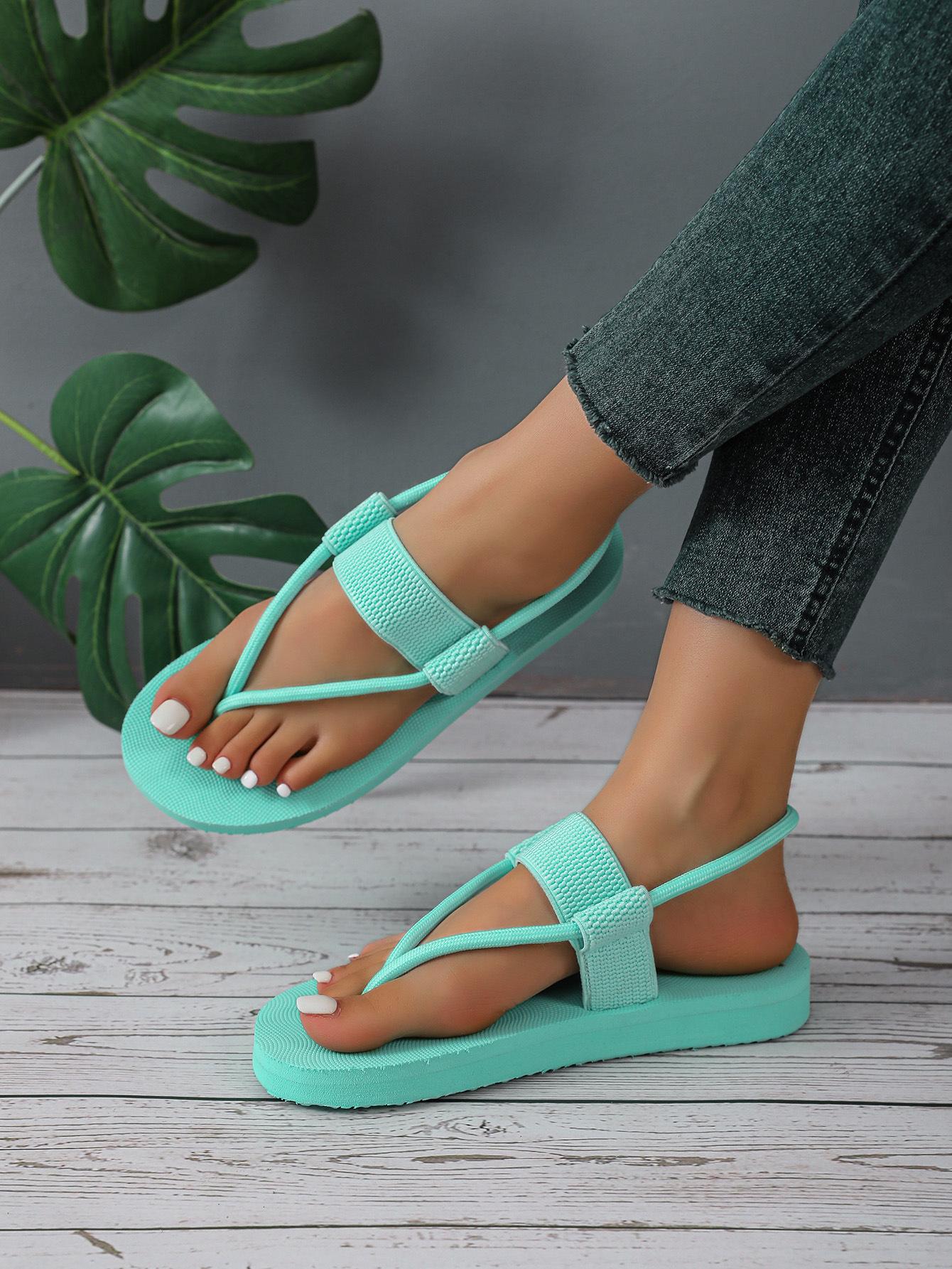 

Женские сандалии большого размера с толстой подошвой и круглым носком, эластичные 43 небесно-голубой