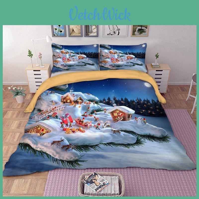 Luxurious Father Christmas Duvet Cover Pillow Cases Santa Claus Quilt Cover Bedding Set