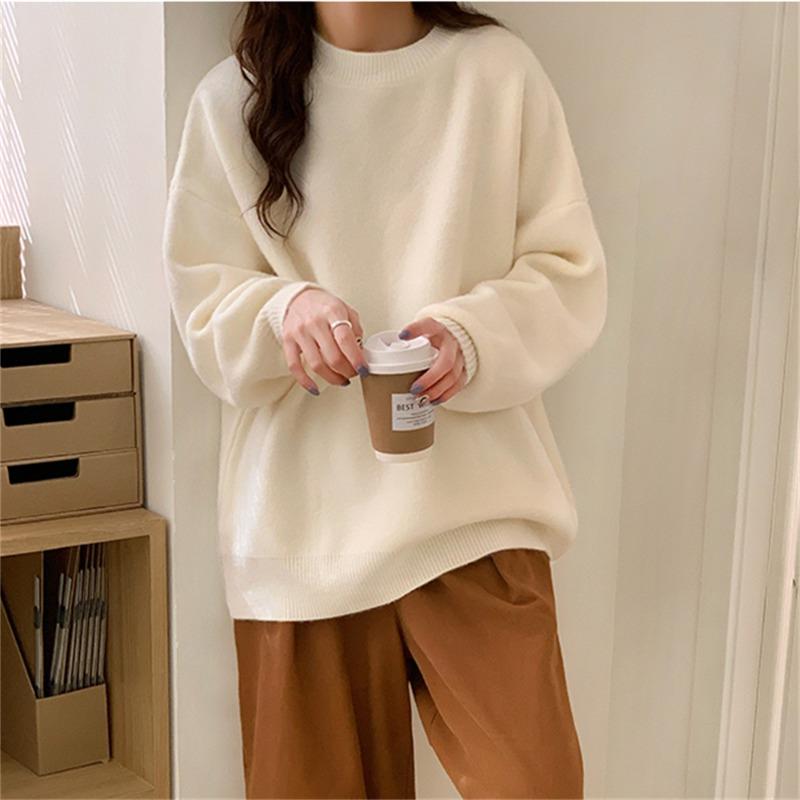 Premium Temperament Pullover Round Neck Soft Waxy Sweater Women's Autumn and Winter New Simple and Versatile Loose Knitted Top