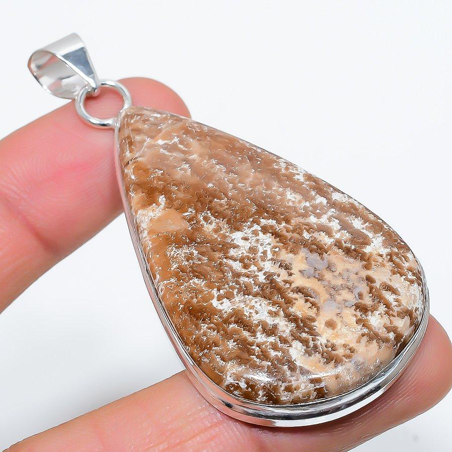 

Этническая ювелирная подвеска ручной работы с коричневым амазонитом и драгоценным камнем 2,84 дюйма SR-7023