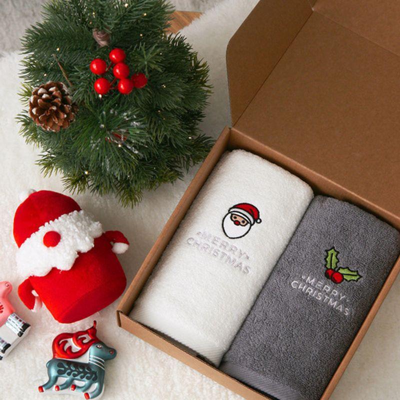 Songwol Towel Christmas Santa Embroidery 150g Cotton Towel 2 Sheets Kraft