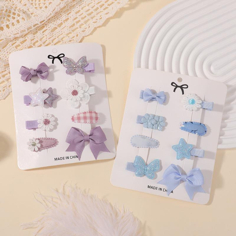 8Pcs/Set New Cute Fresh Minni Bowknot Hair Clips For Woman Girls Sweet Flower Star Hairgripes Barrette Hair Accessories Gifts
