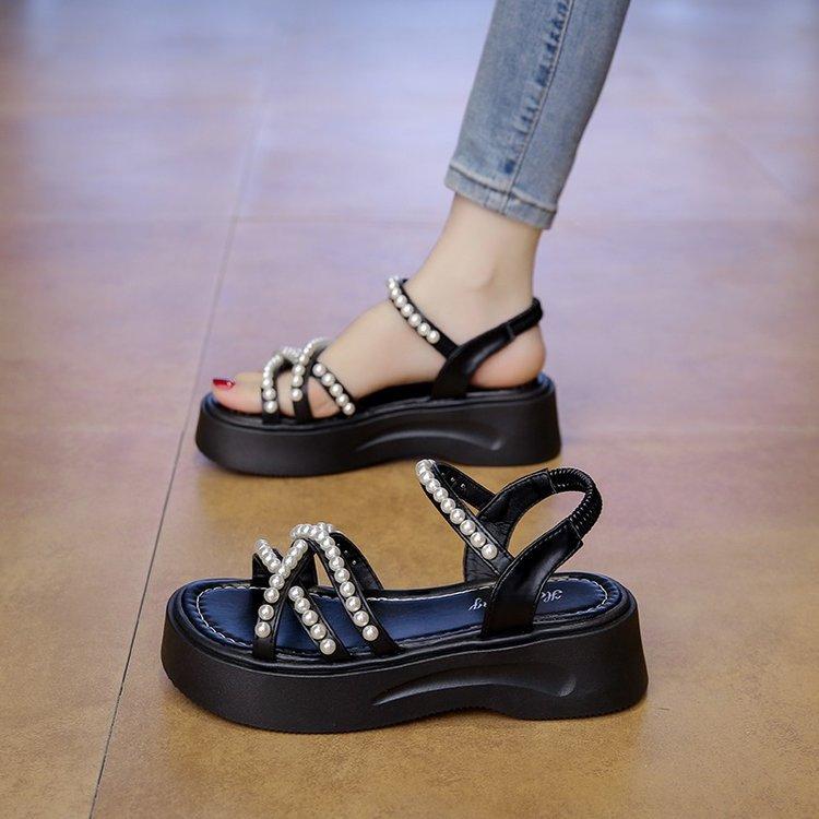 Sandals girl 2025 new summer fairy style platform Roman shoes girl Korean version versatile one-word with beach sandals