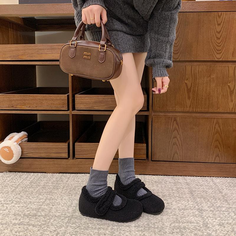 Winter New Platform Woolen Velvet Light Mouth Single Shoes Women's Brown Velcro Mary Jane Wool Cotton Shoes