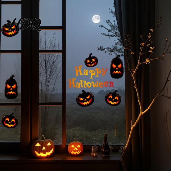 Spooky Halloween Home Decor Static Cling Window Decals, Pumpkin Bat Stickers, Self Easy Stick Decorations Adhesive Removable Glass for Shop
