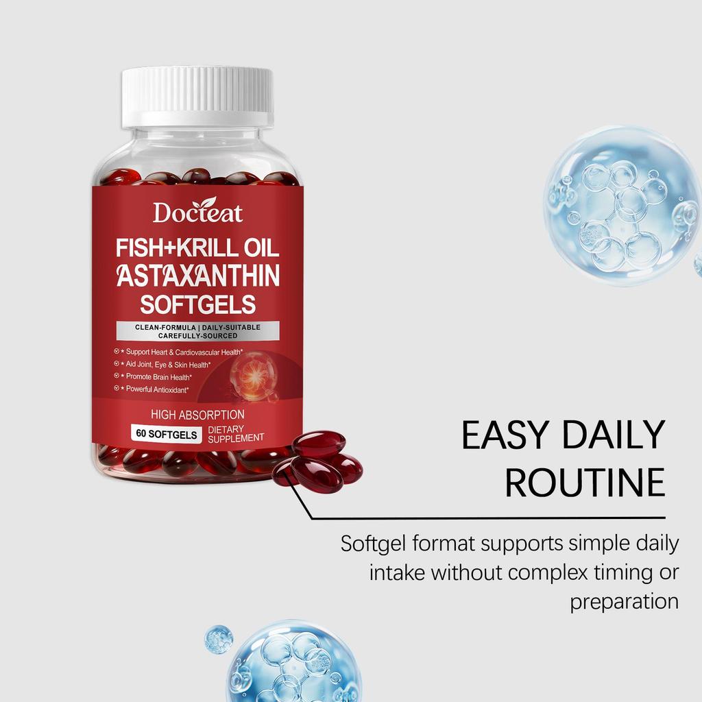 DOCTEAT Astaxanthin Fish Oil Capsules - Gentle Daily Support for Body Comfort.