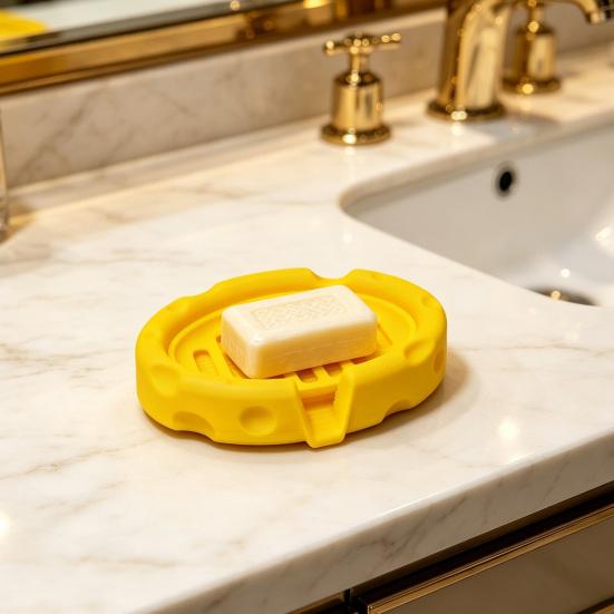 Soap Box, Cheese Shape with Removable Drain Layer, Quick Cleaning Anti-Slip Soap Holder, for Bathroom Countertop