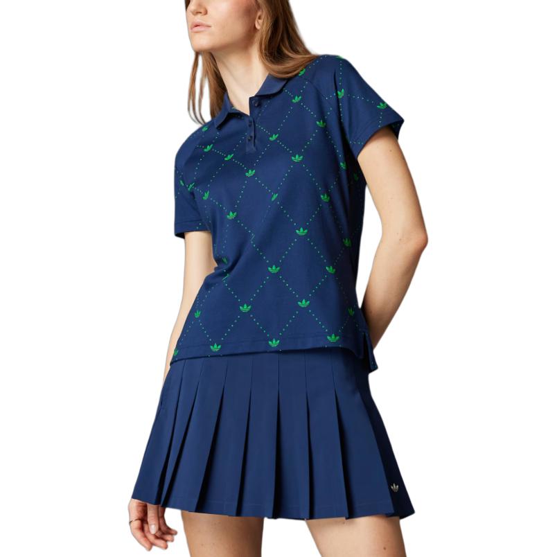 adidas Originals Trefoil SS25 Originals Fashion Comfortable Versatile Short Sleeve Polo Shirt Women Tops Night-Blue Green JM8266