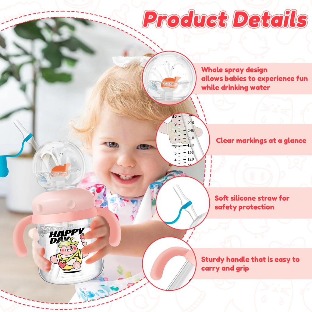 300ml Creative Whale Squirt Water Cup Detachable Lovely Baby Drinking Cup Leakproof Protable Kids Outdoor Travel Water Bottle