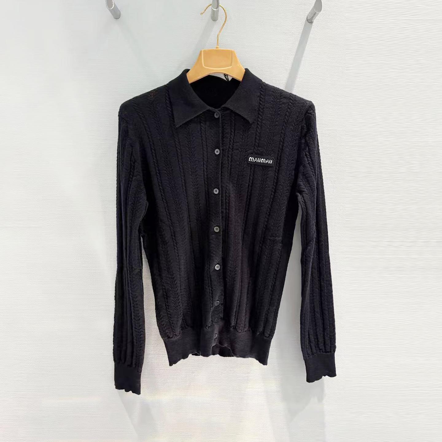 Shenzhen Nanyou high-end women s clothing 2026 autumn new casual versatile lapel letter sticker knitted cardigan top S чёрный