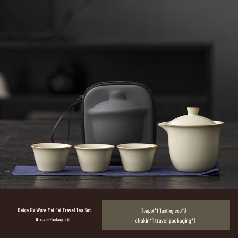 Portable Ceramic Tea Set: One Pot & Three Cups for Outdoor and Business Gifts