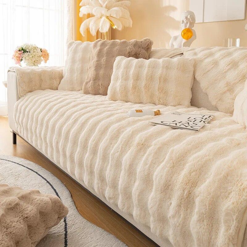 Tavşan Peluş Kalınlaşmak Kanepe Slipcover Evrensel Düz Renk Kanepe Havlu Kaymaz Kanepe Kapakları Oturma Odası Için Slipcovers Kanepe Havlu