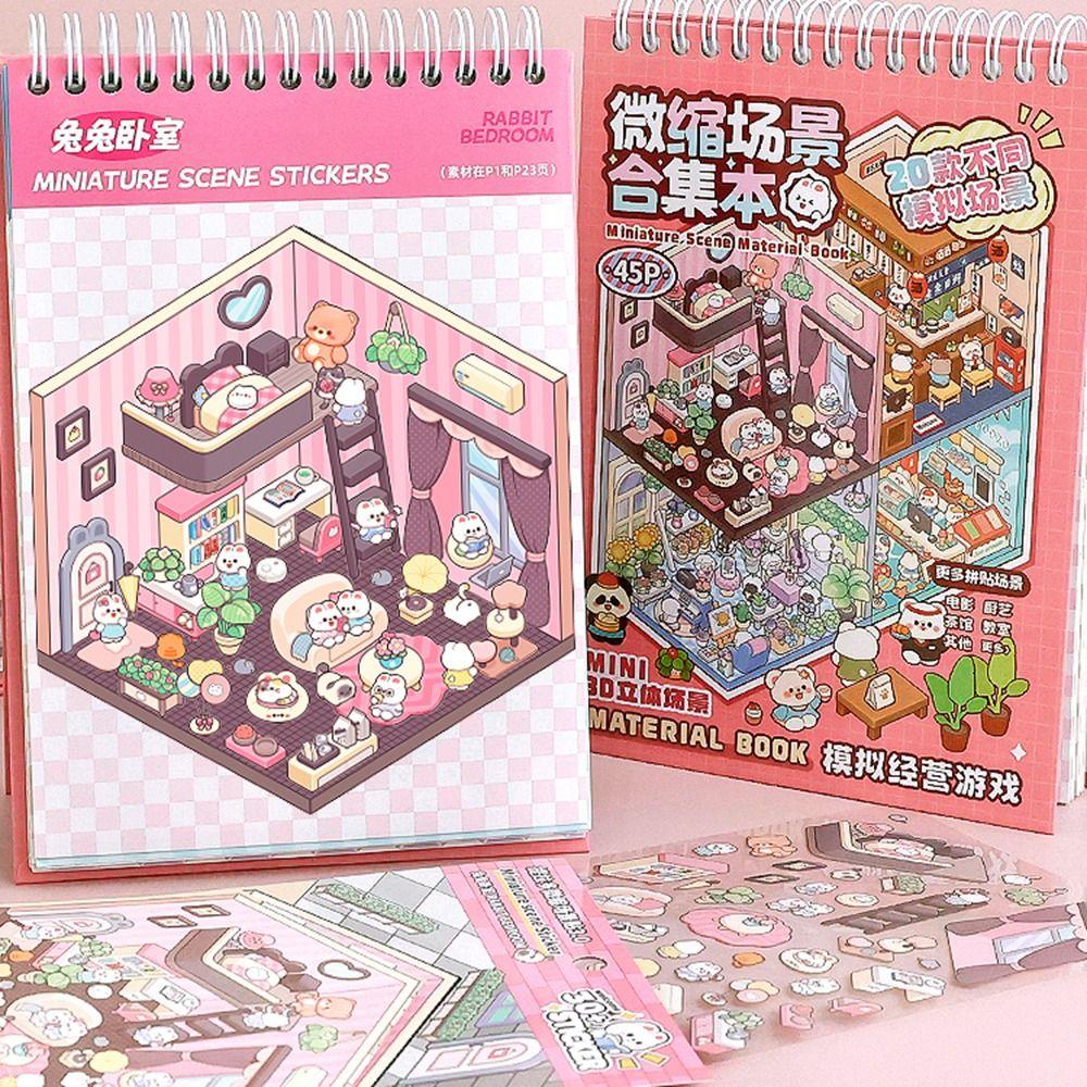 20in1 Landscape Sticker Book Cartoon Cute Cabin Scene Decorative Decals Free Combination DIY Miniature Scene Scrapbook Kit Girl