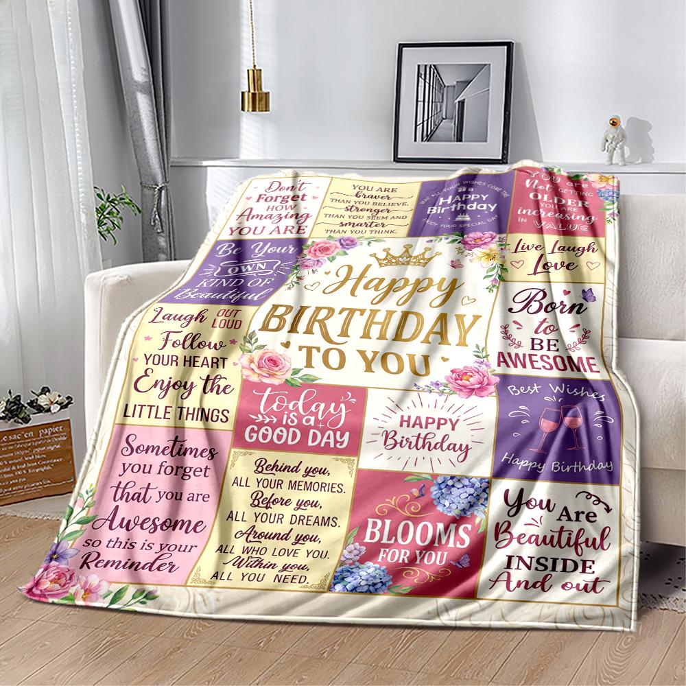 Floral Birthday Celebration Flannel Blanket-Soft and Suitable for Sofas,Beds,Offices,Travel,All Seasons,Great Gift for Holidays and Birthdays.