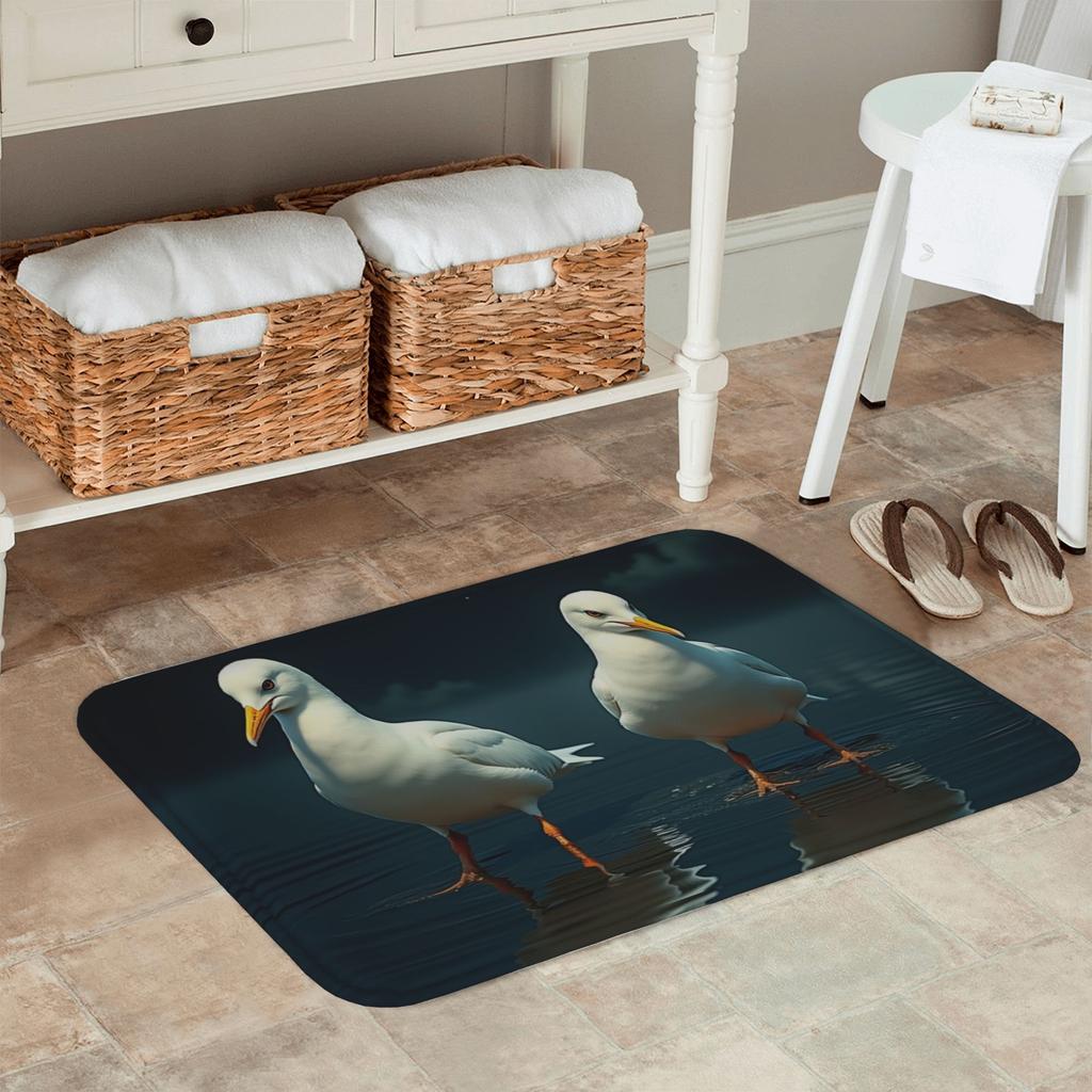 1PC Two Seagulls Pattern Kitchen Rug Non-Slip Door Mat Pop design Bathroom Rug Bath Mat Carpet for Home Sink Laundry ecoreeree